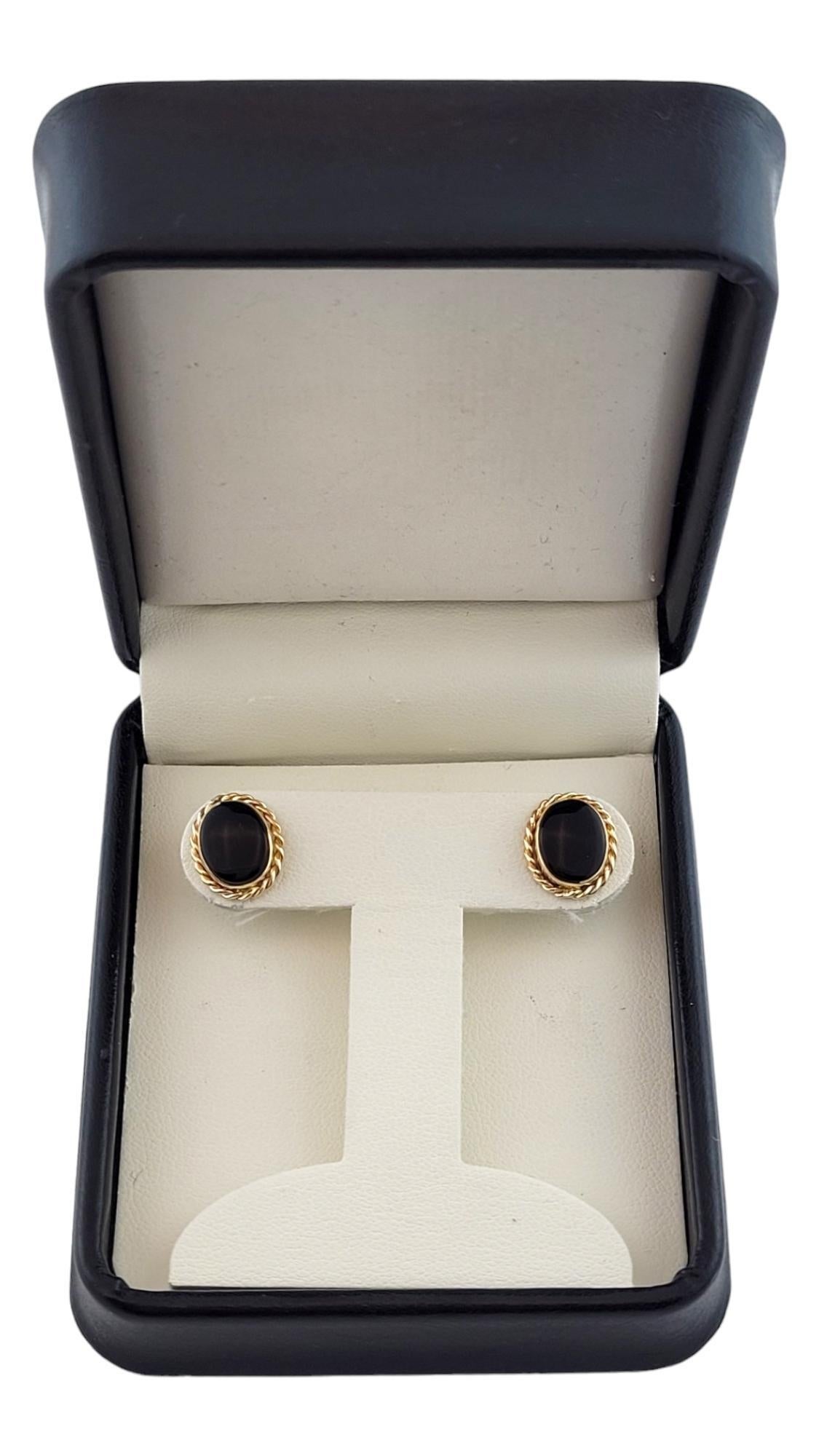 14K Yellow Gold Onyx Earrings #16265 For Sale 1