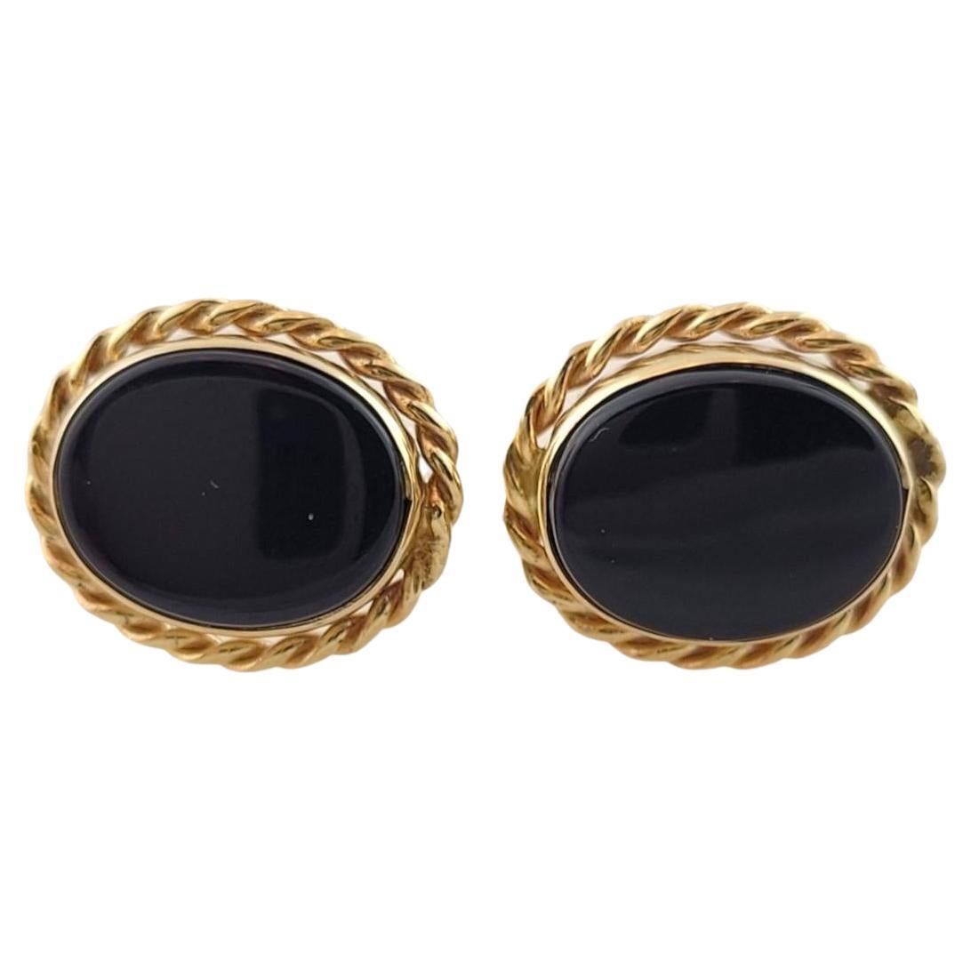 14K Yellow Gold Onyx Earrings #16265 For Sale
