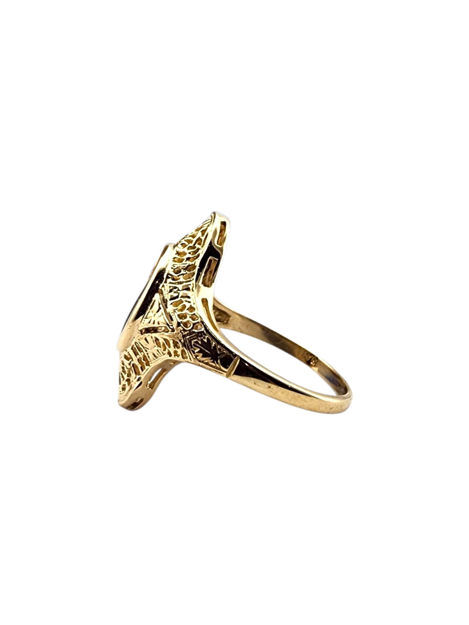 Anillo filigrana de ónix de oro amarillo de 14 quilates, tamaño 6,5 #22413 Corte oval en venta