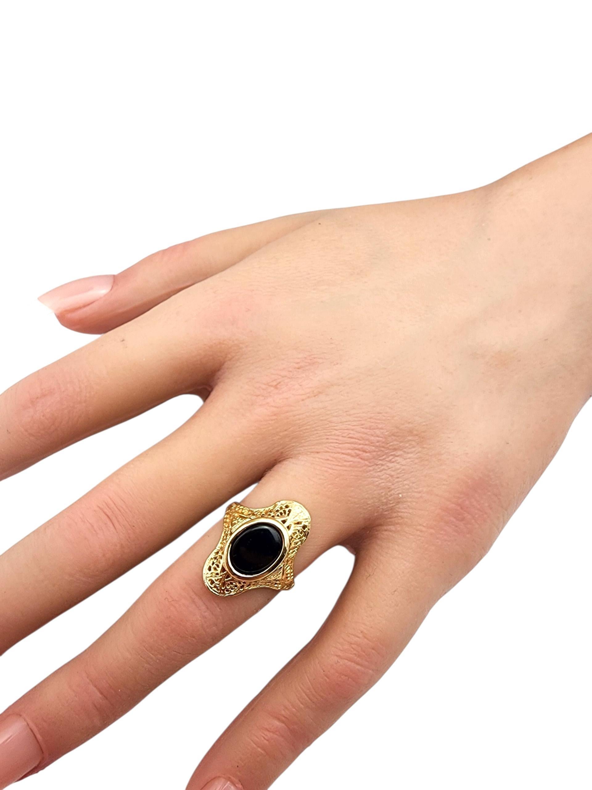 De las mujeres Anillo filigrana de ónix de oro amarillo de 14 quilates, tamaño 6,5 #22413 en venta