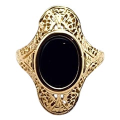 14K Yellow Gold Onyx Filigree Ring Size 6.5 #22413