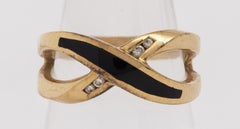 14K Yellow Gold Onyx Inlay & Diamond "X" Ring