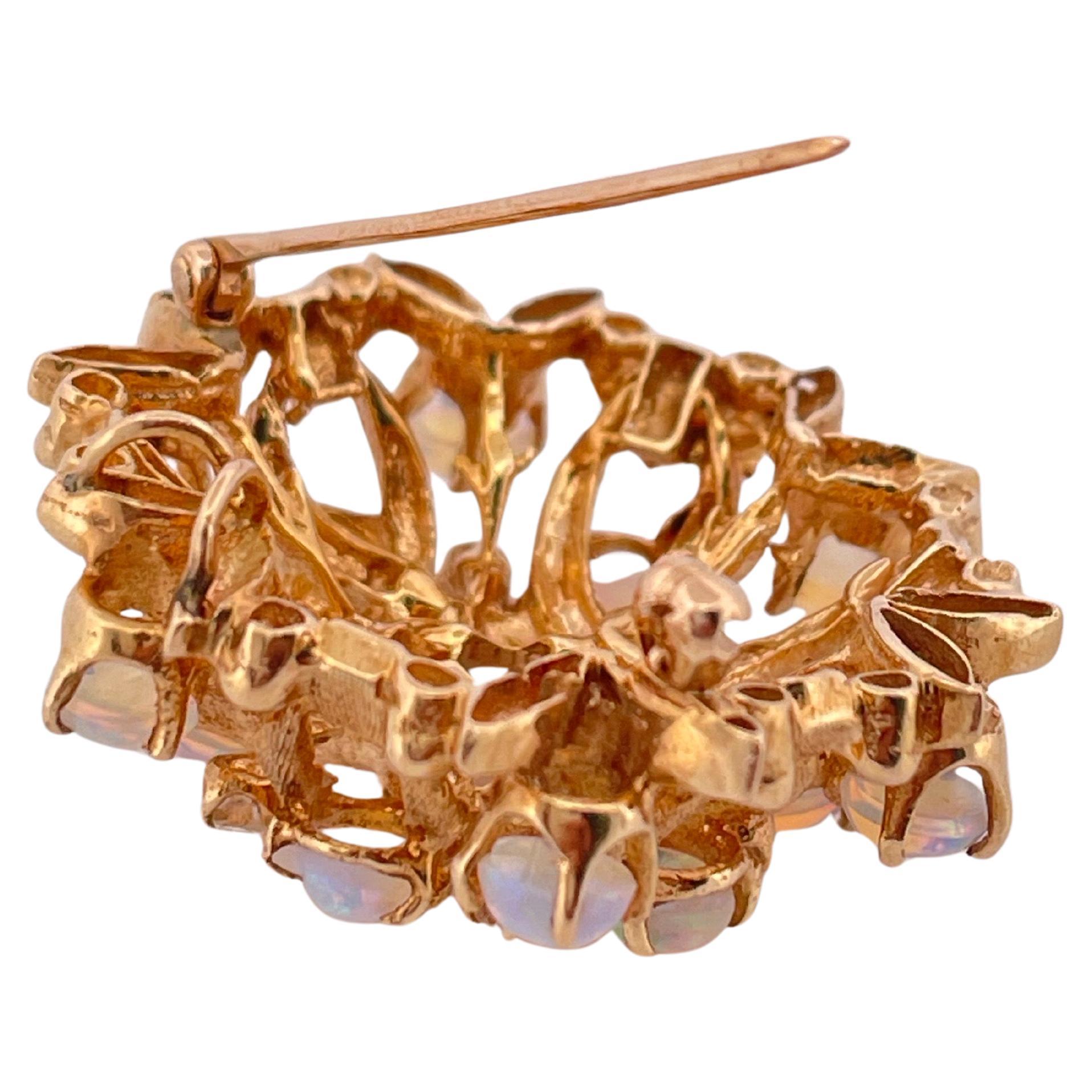 Broche/Pendentif en or jaune 14k Opale et diamant 0.20ctw Unisexe en vente