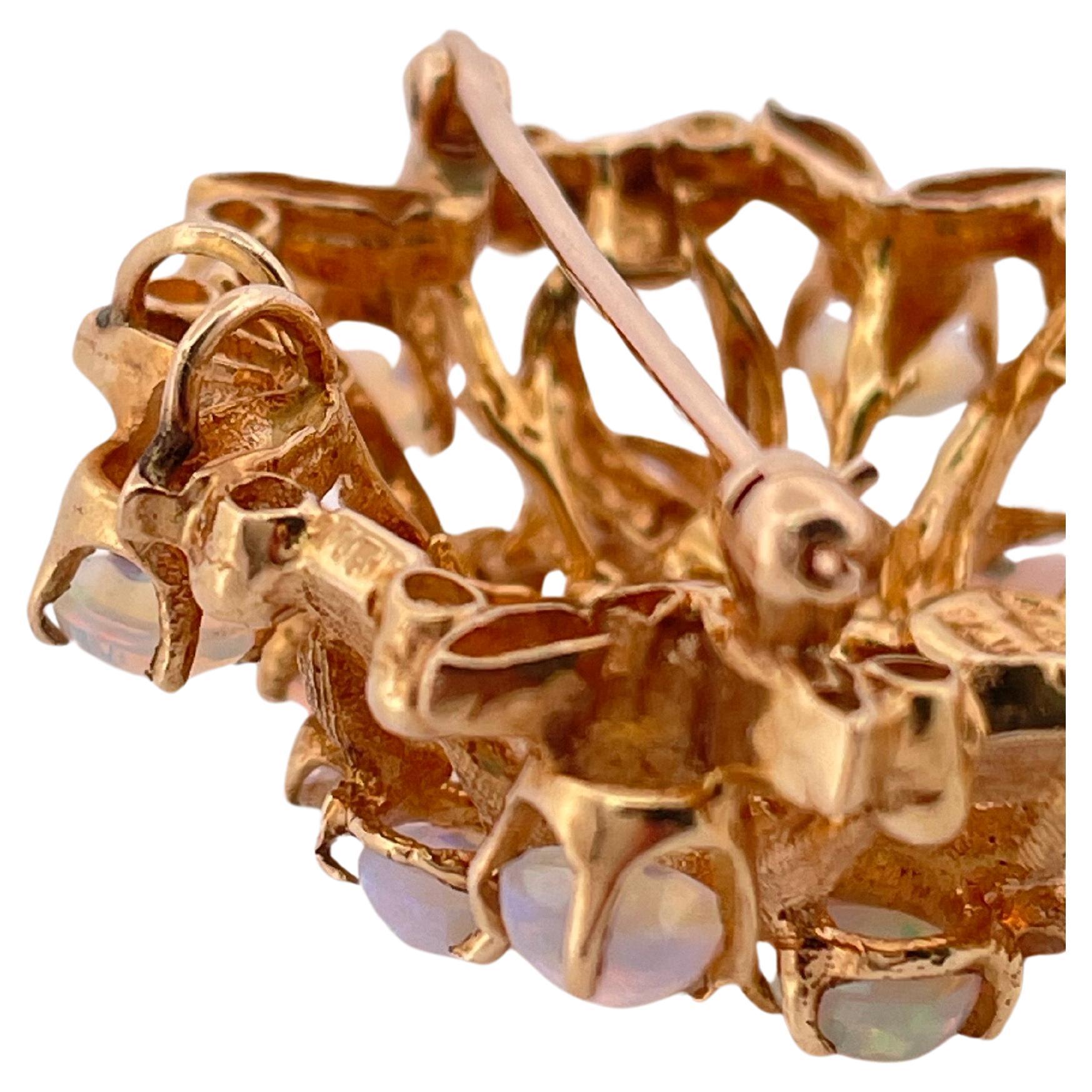 Broche/Pendentif en or jaune 14k Opale et diamant 0.20ctw en vente 1