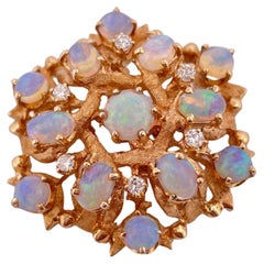 Broche/Pendentif en or jaune 14k Opale et diamant 0.20ctw