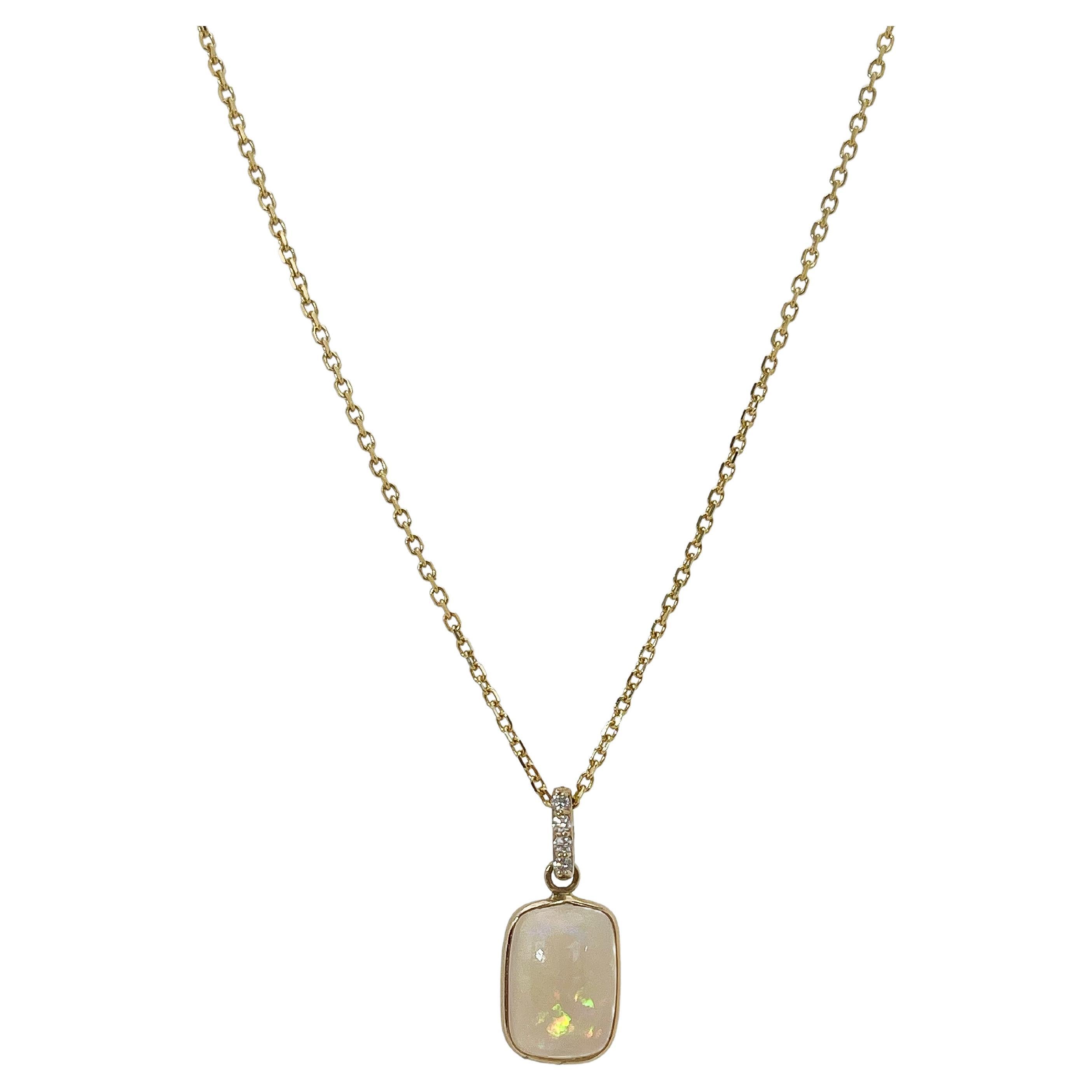 14K Yellow Gold Opal and .06 CTW Diamond Pendant Necklace For Sale