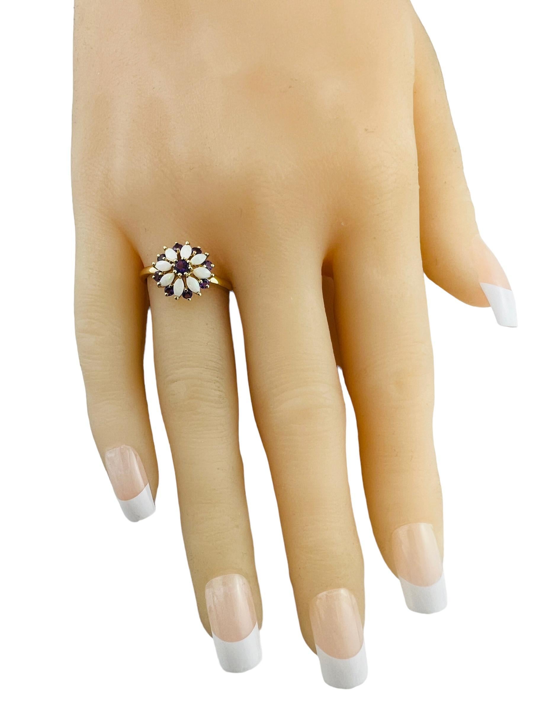 14K Yellow Gold Opal and Amethyst Flower Ring #15672 5