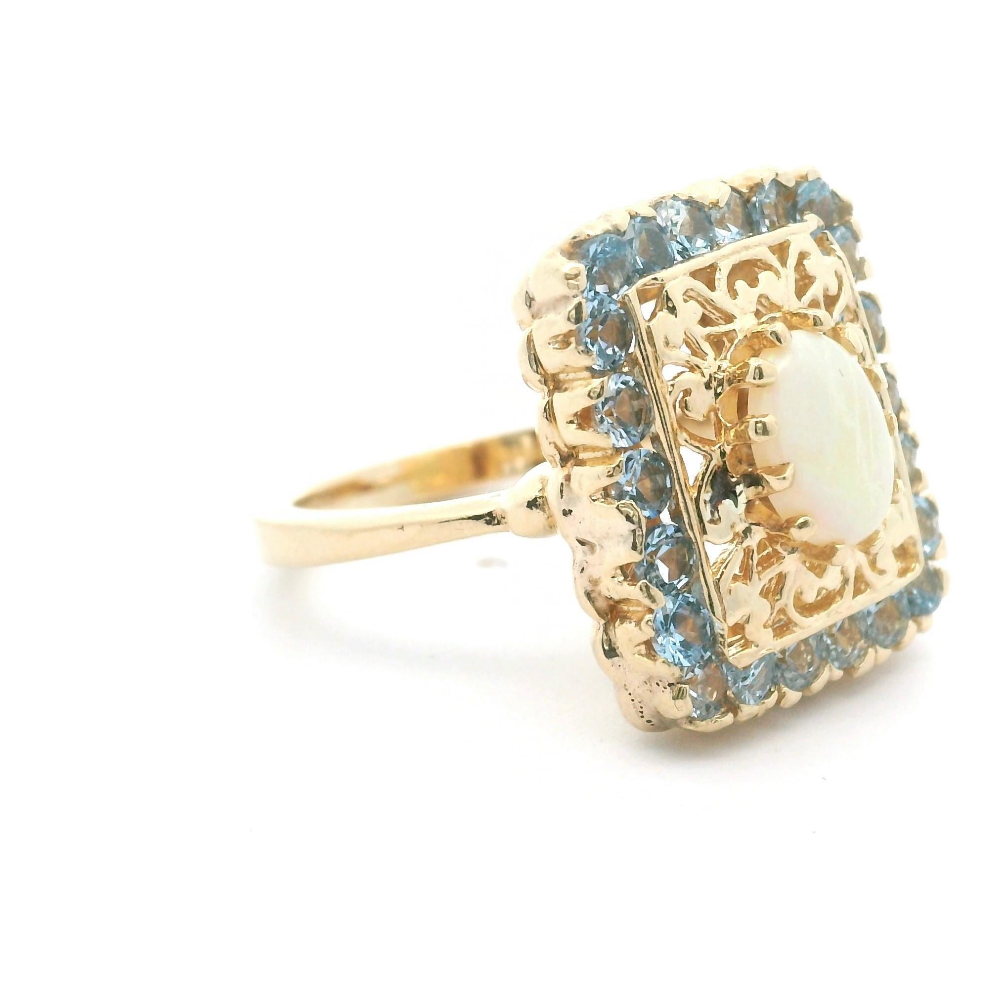 Oval Cut 14k Yellow Gold Opal and Aquamarine 8.9g Ladies Ring Size 7.5