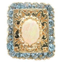 14k Yellow Gold Opal and Aquamarine 8.9g Ladies Ring Size 7.5