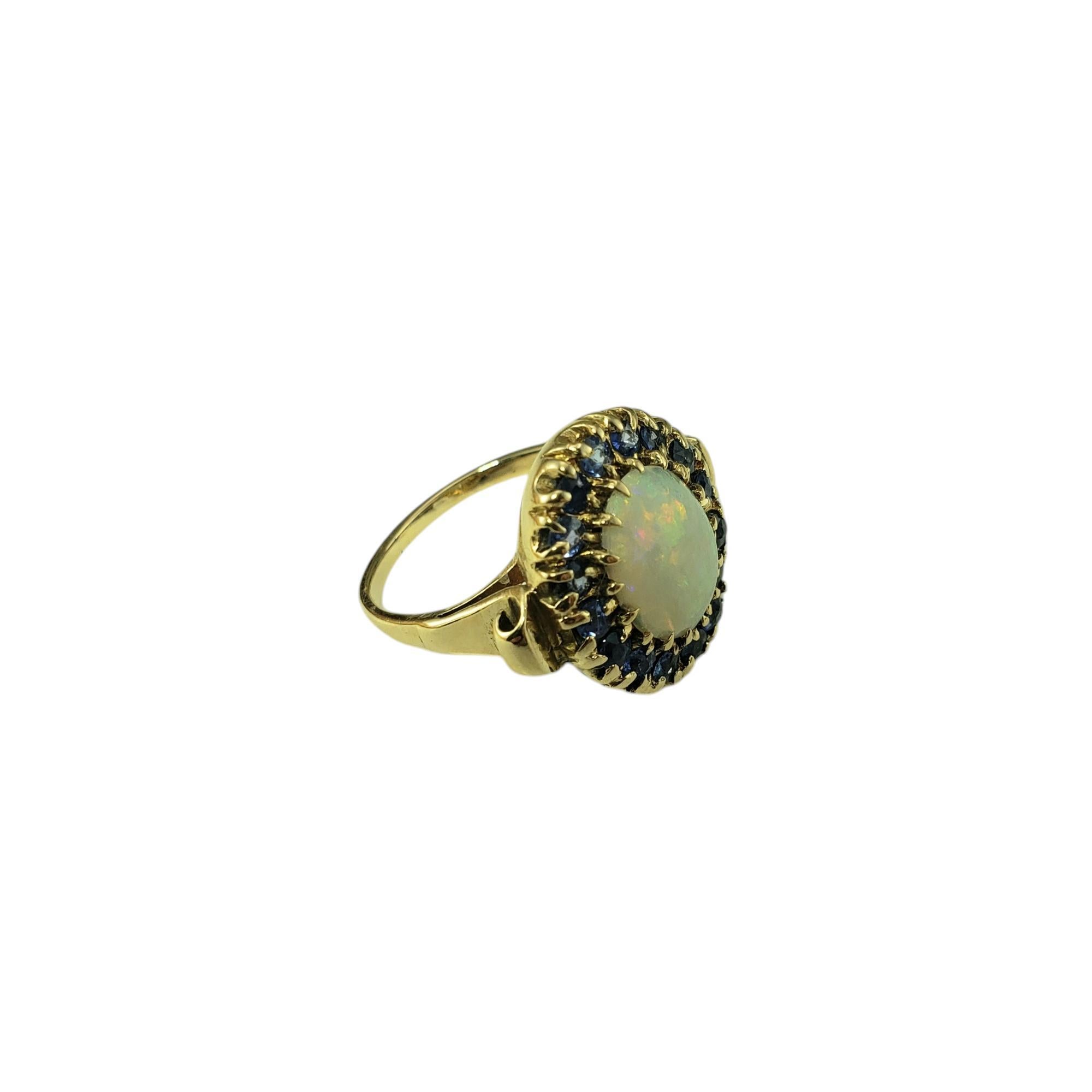Round Cut 14K Yellow Gold Opal and Blue Sapphire Ring Size 5.5 #20223