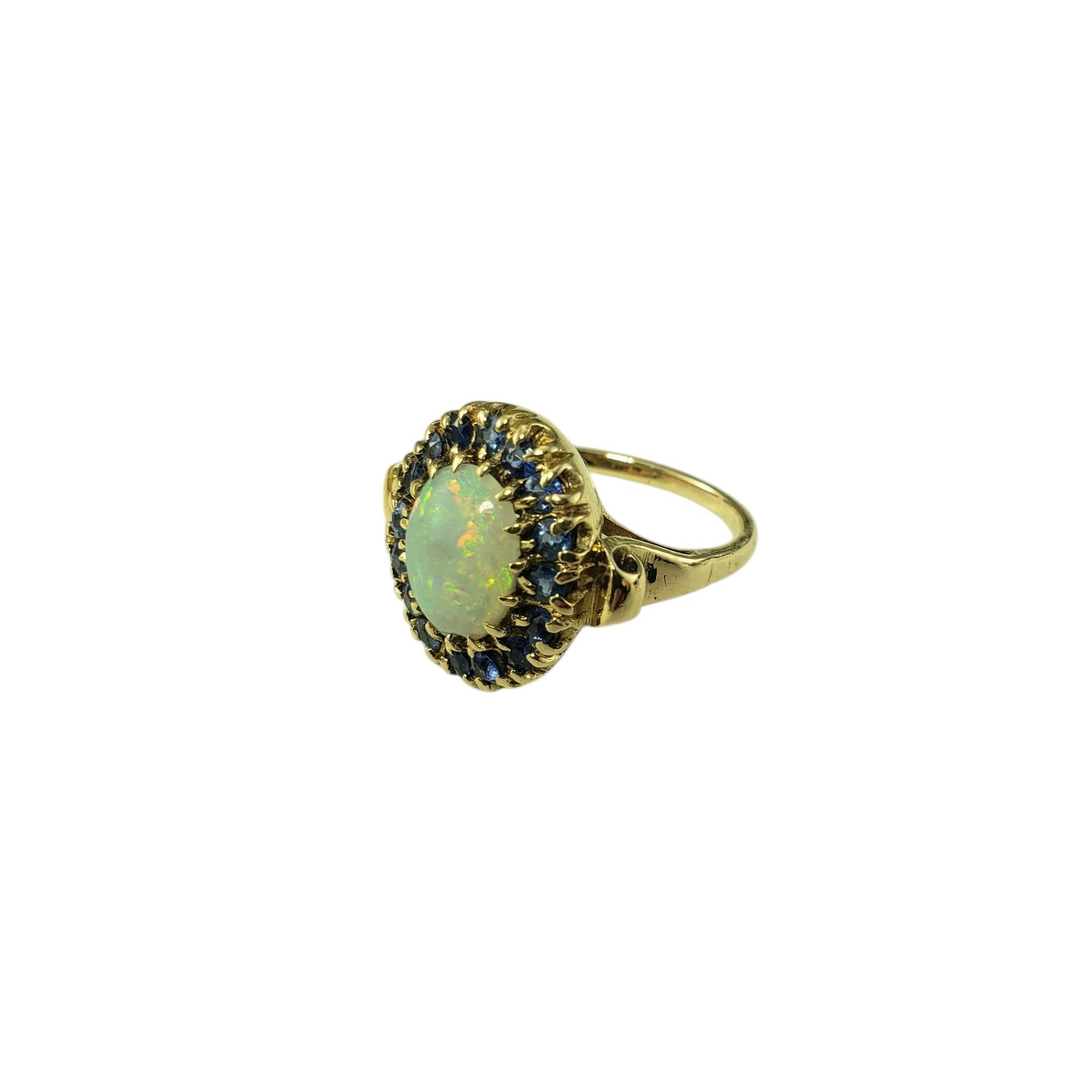 14K Yellow Gold Opal and Blue Sapphire Ring Size 5.5 #20223 In Good Condition In Washington Depot, CT