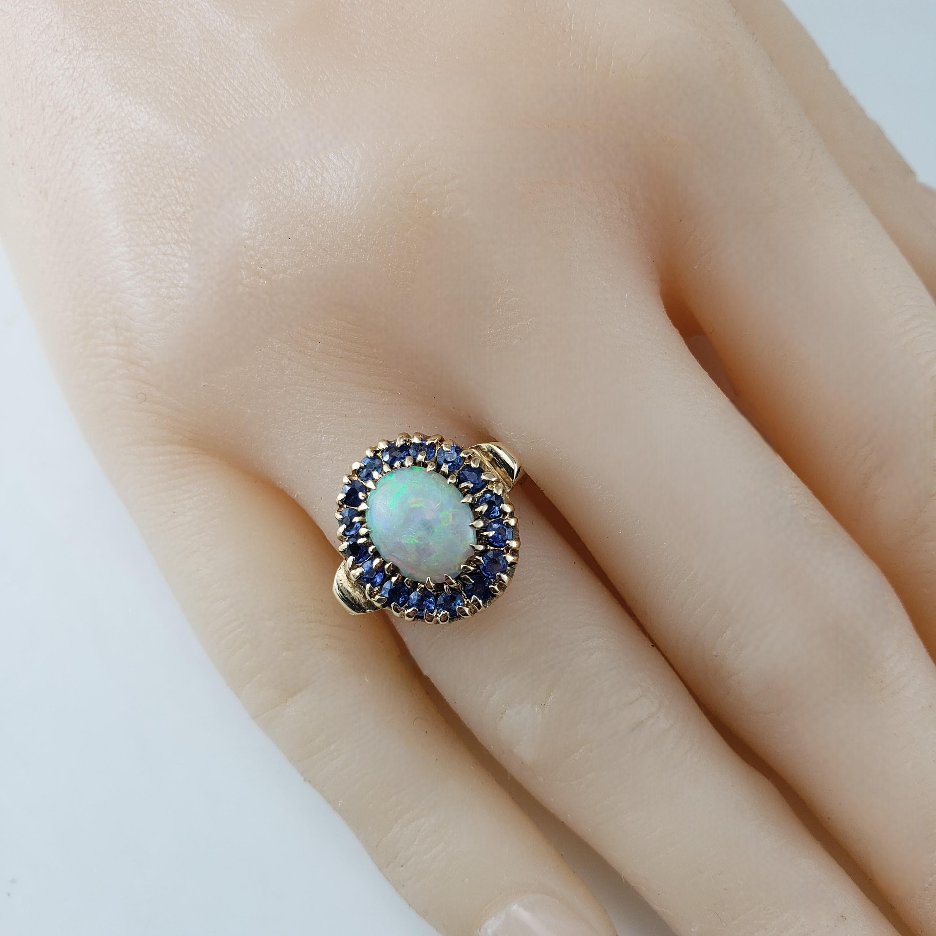14K Yellow Gold Opal and Blue Sapphire Ring Size 5.5 #20223 3