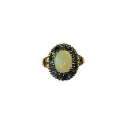 14K Yellow Gold Opal and Blue Sapphire Ring Size 5.5 #20223