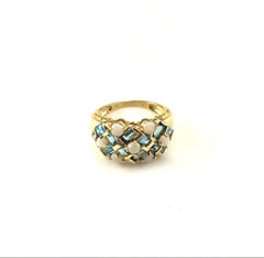 14K Yellow Gold Opal and Blue Topaz Ring Size 6  #17061