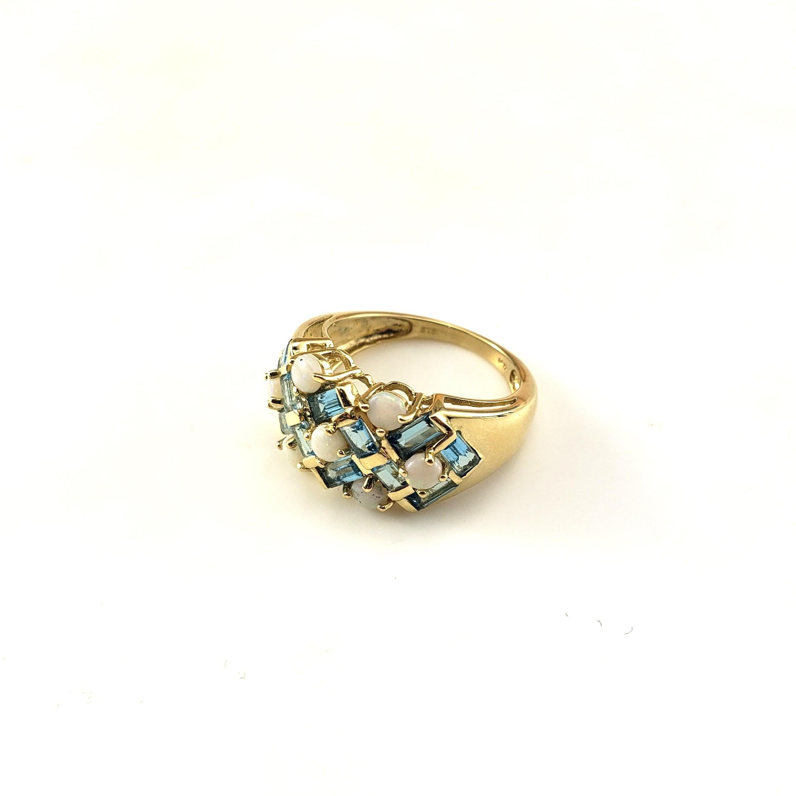 Round Cut 14K Yellow Gold Opal and Blue Topaz Ring Size 6  #17061 For Sale