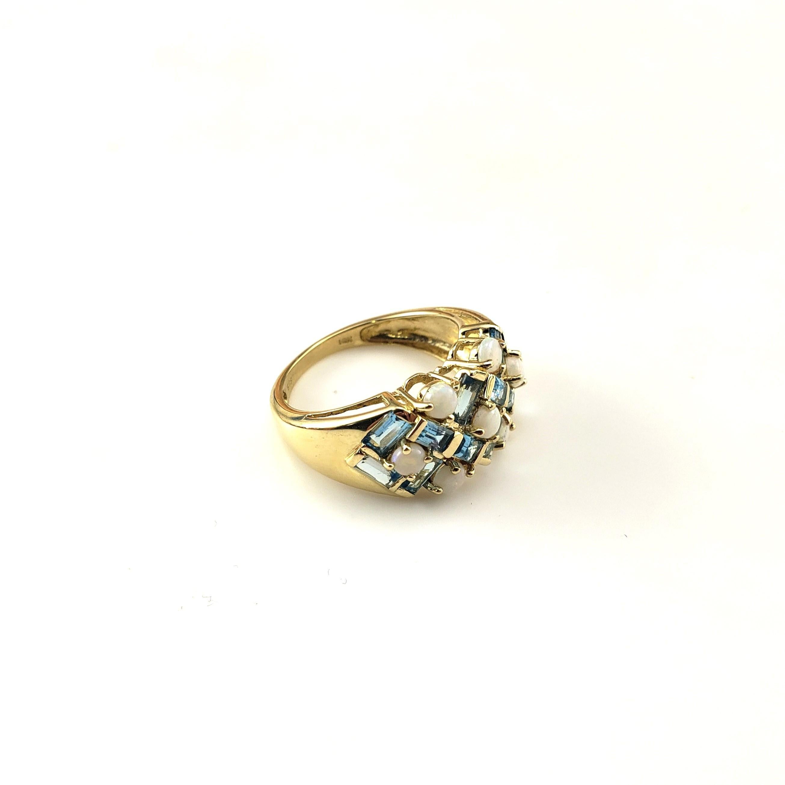 Round Cut 14K Yellow Gold Opal and Blue Topaz Ring Size 6  #17061