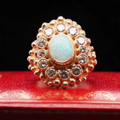 14K Yellow Gold Opal and Diamond Cocktail Ring - VHK#566