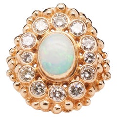 14K Yellow Gold Opal and Diamond Cocktail Ring - VHK#566
