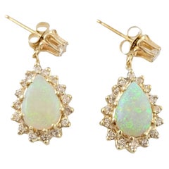 14k Yellow Gold Opal and Diamond Earrings