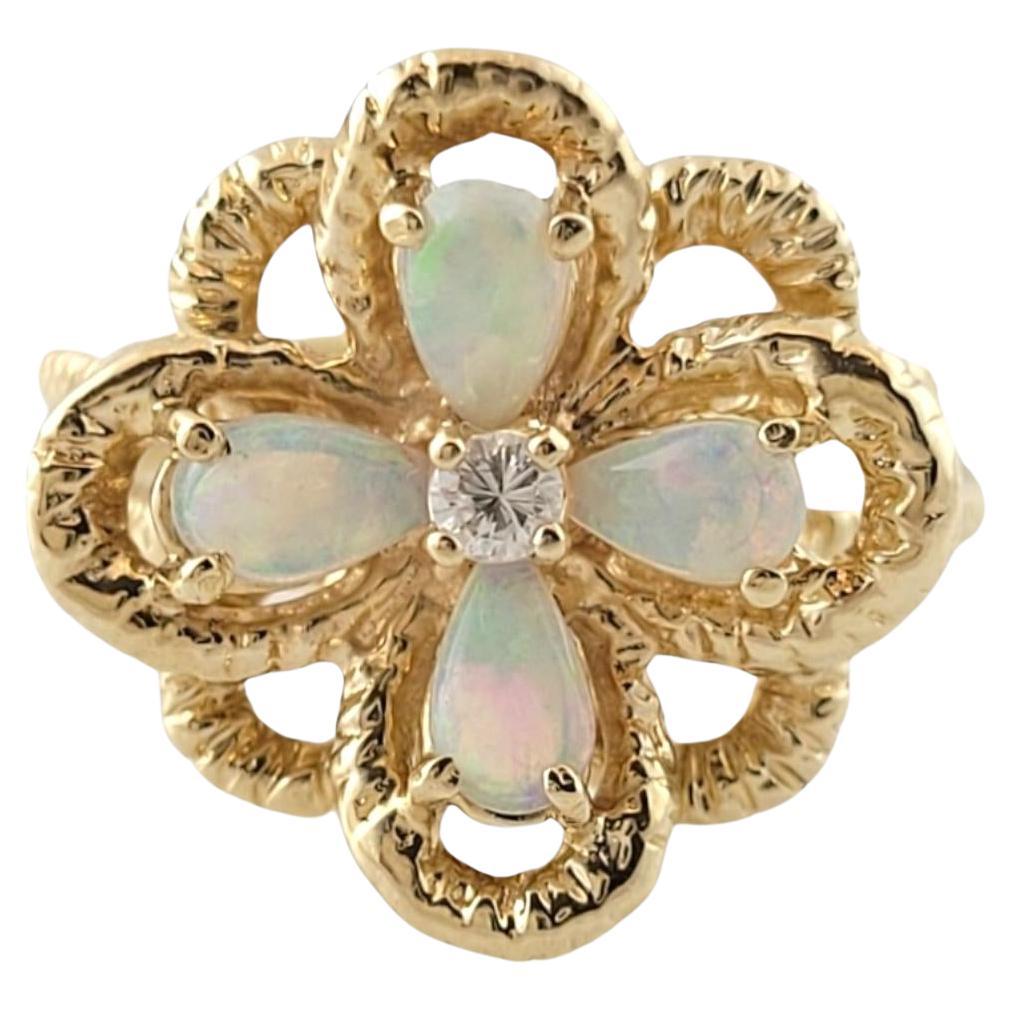 14K Yellow Gold Opal and Diamond Flower Ring Size 6.5 #16421 For Sale