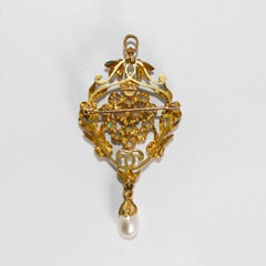 14K Yellow Gold Opal and Diamond Pendant 8g