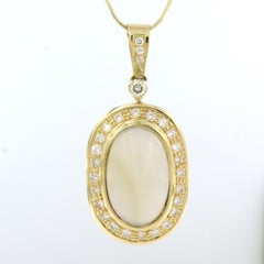 Collar colgante de ópalo y diamantes de oro amarillo de 14k, 1,50 ct, 1990