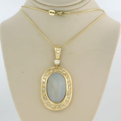 14k Gelbgold Opal und Diamant Anhänger Halskette, 1.50ct, 1990