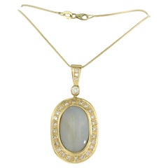 14k Gelbgold Opal und Diamant Anhänger Halskette, 1.50ct, 1990