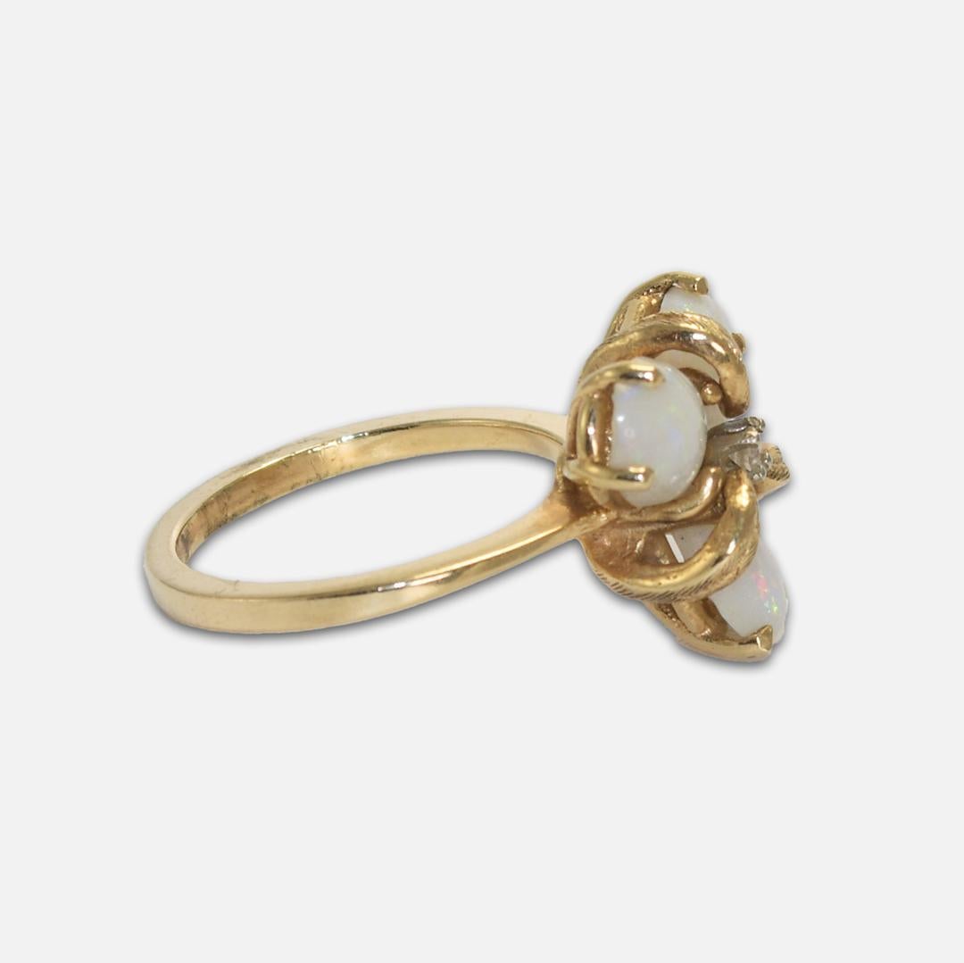 Round Cut 14K Yellow Gold Opal and Diamond Ring For Sale