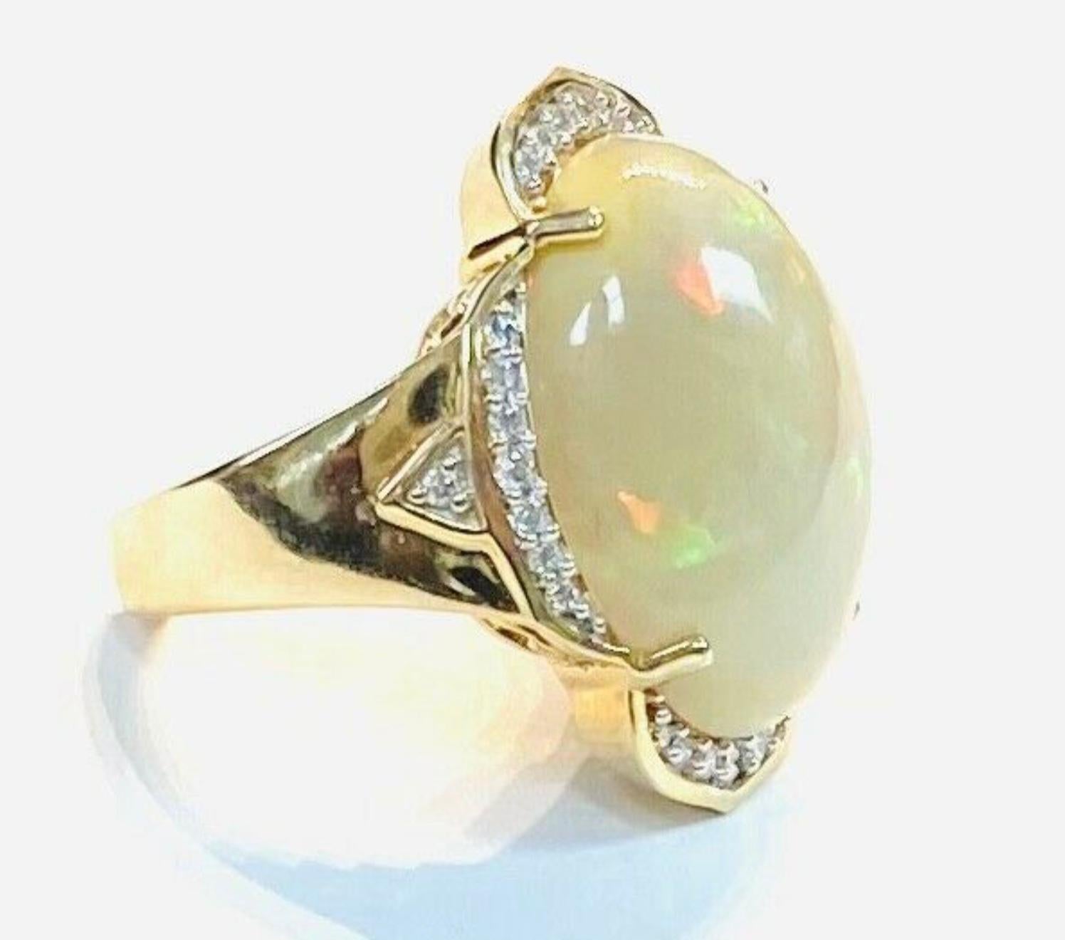 Modern 14K Yellow Gold Opal and Diamond Ring For Sale