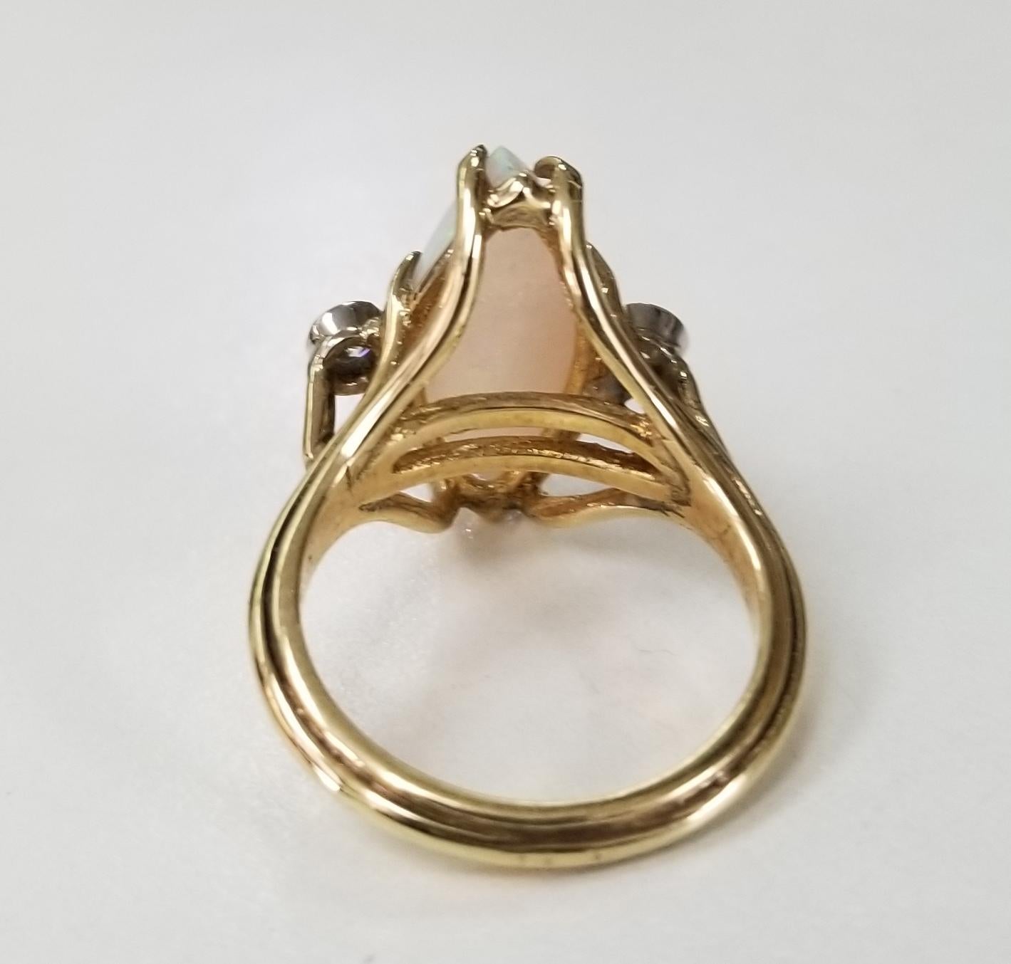 Marquise Cut 14 Karat Yellow Gold Opal and Diamond Ring