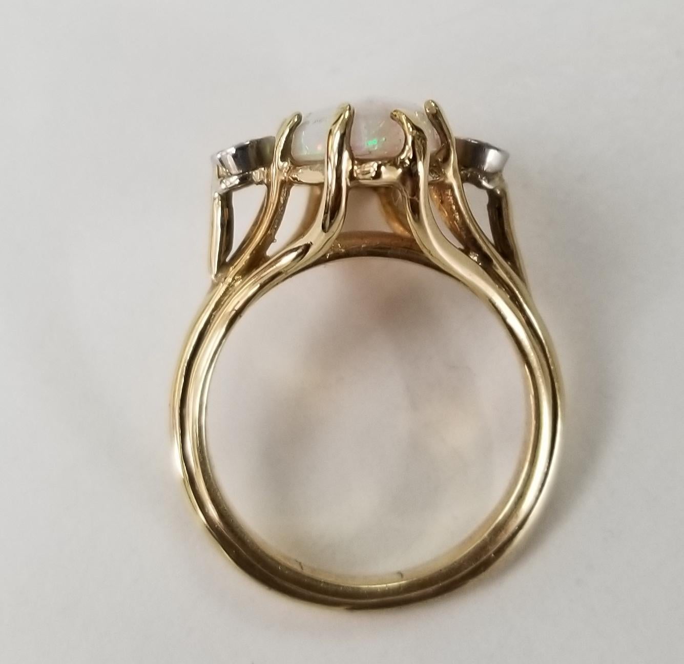 14 Karat Yellow Gold Opal and Diamond Ring In New Condition In Los Angeles, CA