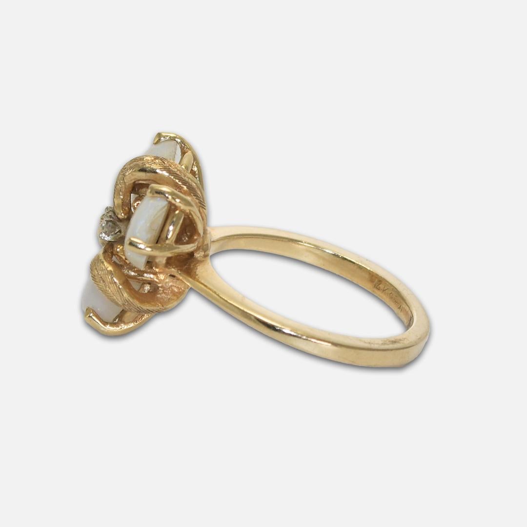Women's or Men's 14K Yellow Gold Opal and Diamond Ring For Sale