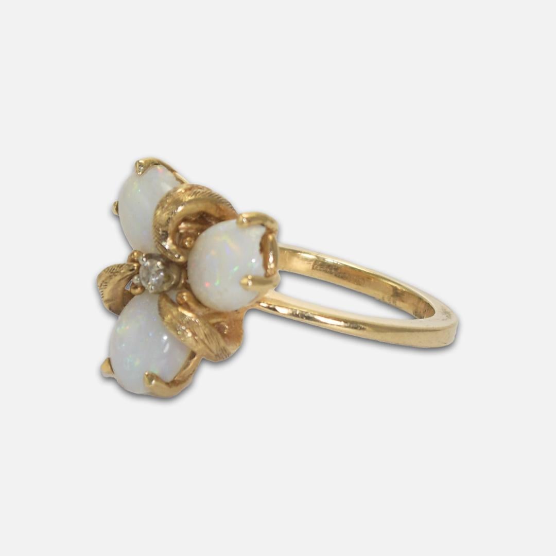 14K Yellow Gold Opal and Diamond Ring For Sale 1
