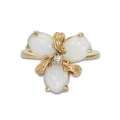 14K Yellow Gold Opal and Diamond Ring