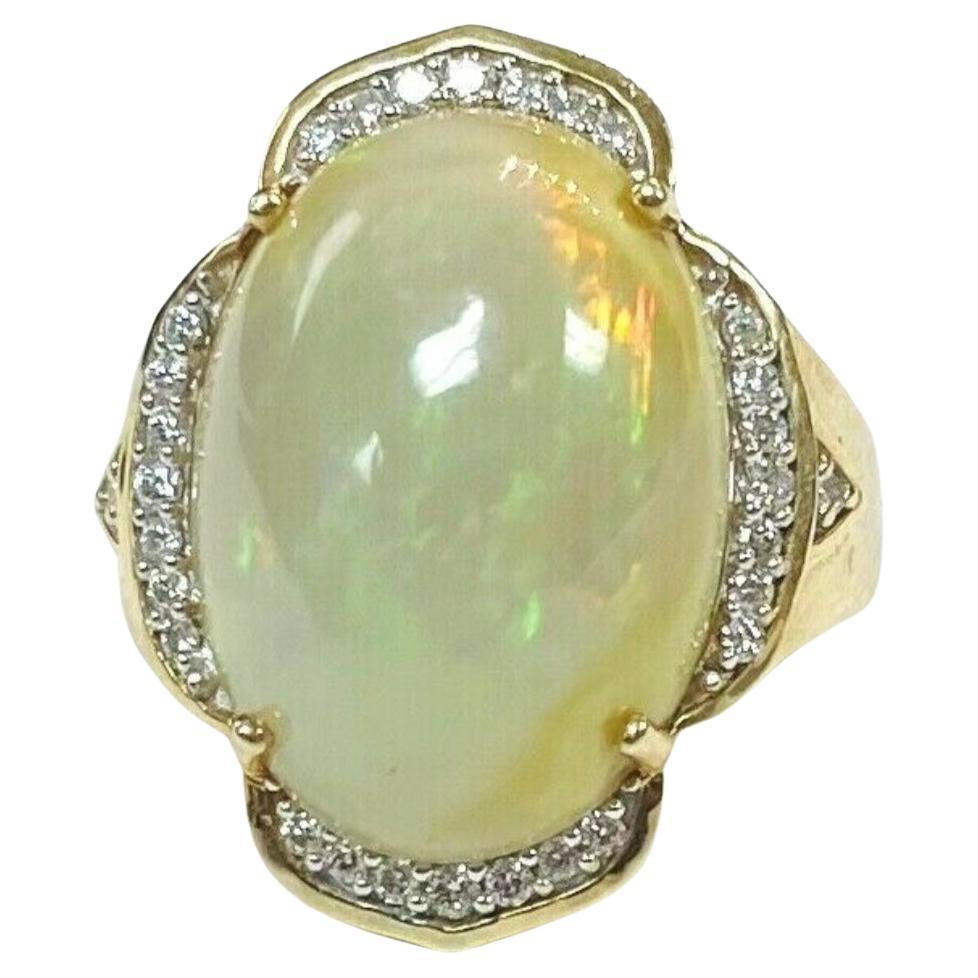 14K Yellow Gold Opal and Diamond Ring For Sale