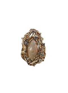 14K Yellow Gold Opal and Diamond Ring Size 5 #23556
