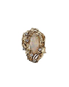 14K Yellow Gold Opal and Diamond Ring Size 5 #23556