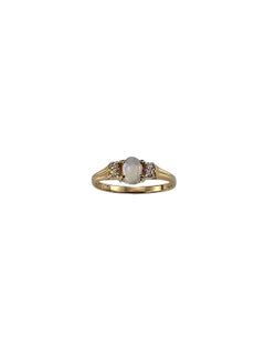 14K Gelbgold Opal und Diamant Ring Größe 6 #24447