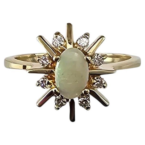 Bague en or jaune 14K avec opale et diamant Taille 6-6.25 #23953