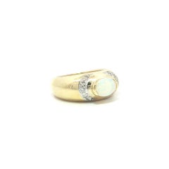 14k Yellow Gold Opal and Diamond Sideways Domed Channel Set Band Ring