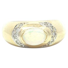 14k Yellow Gold Opal and Diamond Sideways Domed Channel Set Band Ring
