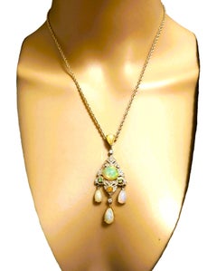 14k Yellow Gold Opal and Diamond Statement Necklace 18" with Appraisal