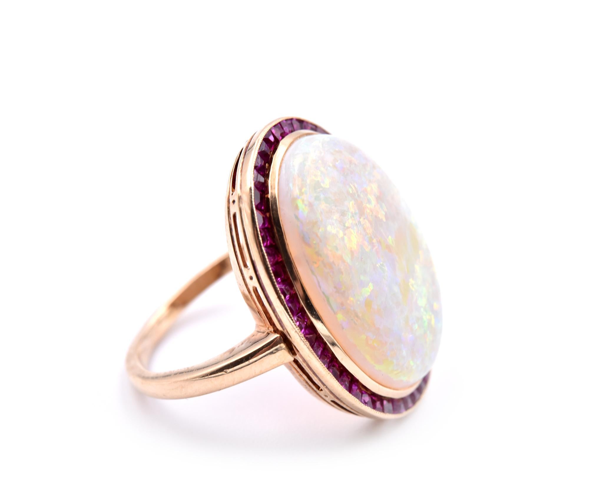 14 Karat Yellow Gold Opal and Ruby Ring In Excellent Condition In Scottsdale, AZ