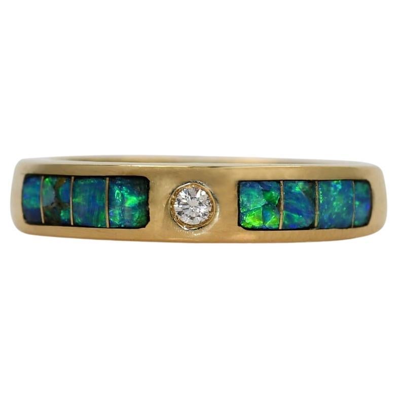 14K Yellow Gold Opal Band Ring, 5gr