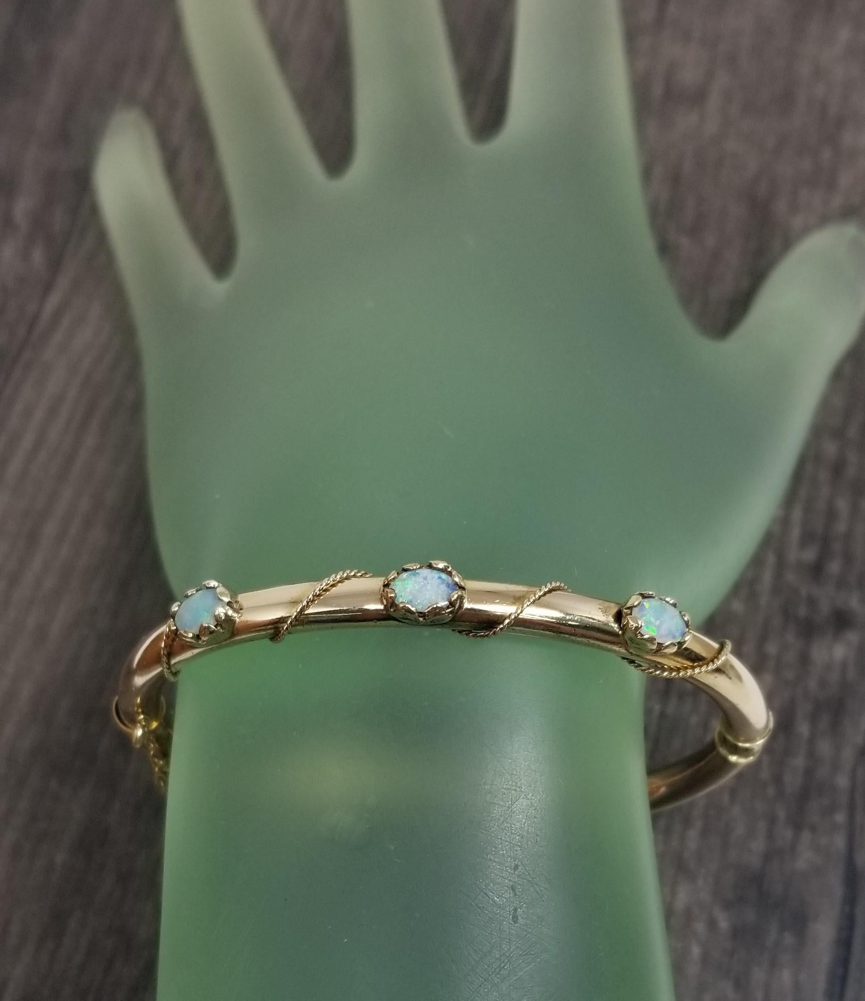 14k Gelbgold Opal-Armband „Bangle“  für Damen oder Herren im Angebot
