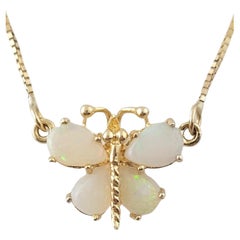 14K Yellow Gold Opal Butterfly Necklace #16411
