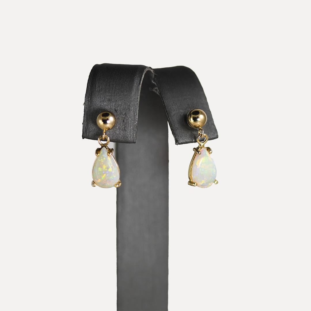 Pear Cut 14K Yellow Gold Opal Dangle Earrings 2.6g For Sale