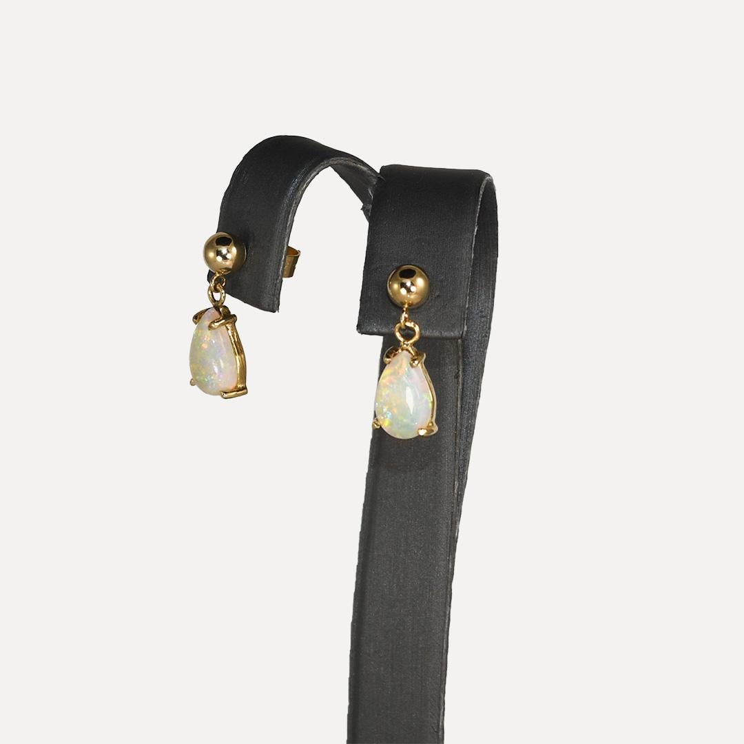 Women's or Men's 14K Yellow Gold Opal Dangle Earrings 2.6g For Sale
