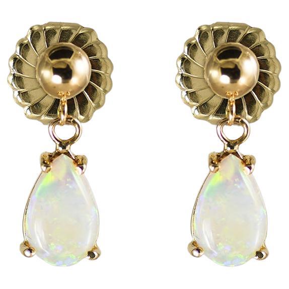 14K Yellow Gold Opal Dangle Earrings 2.6g For Sale